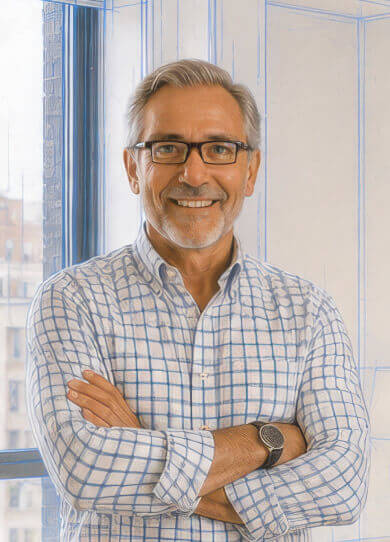 Hombre feliz con los 45 años de la Fiduciaria Caja Social
